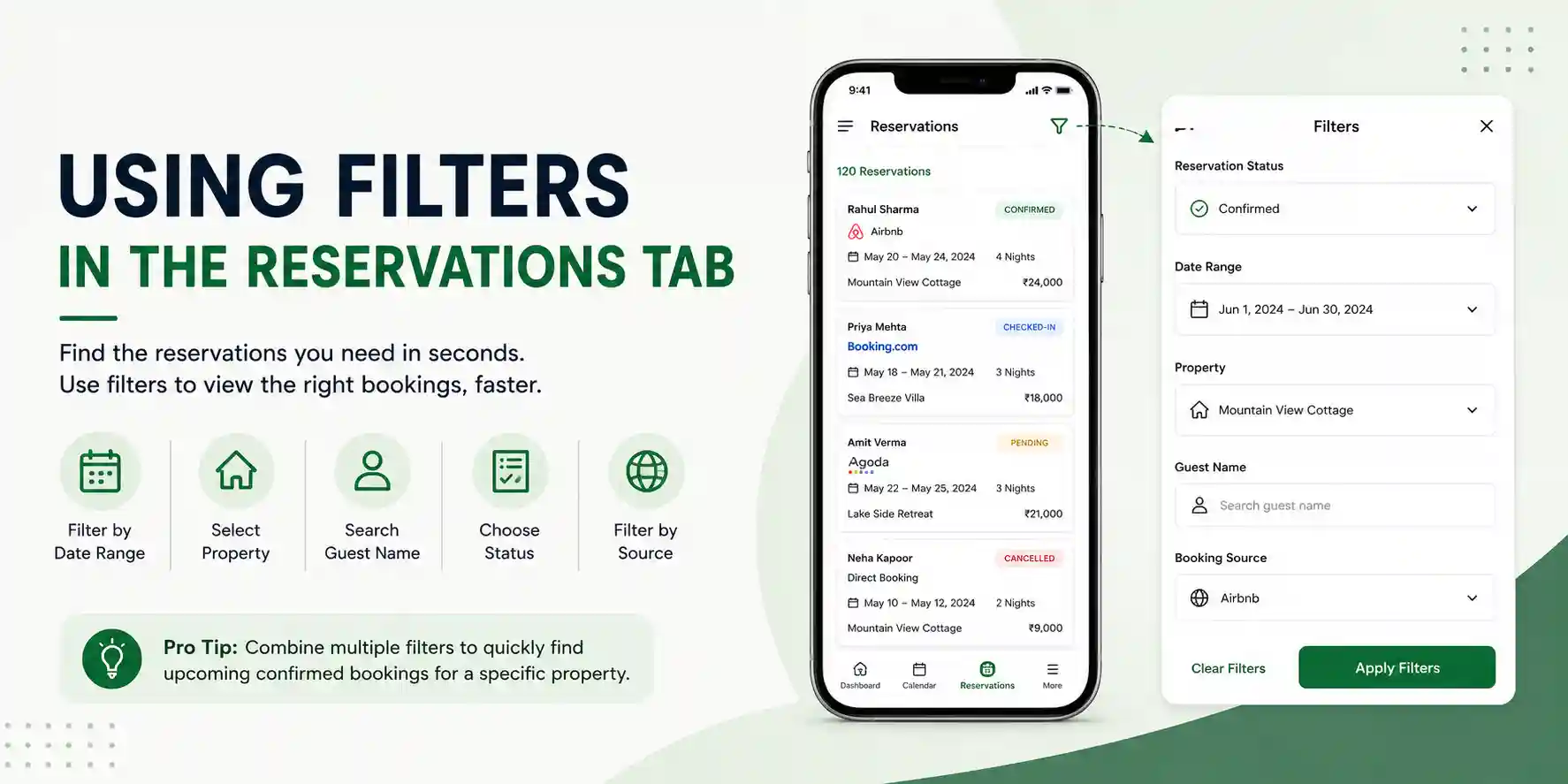 Using Filters in the Reservations Tab